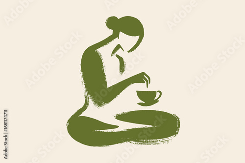 Woman drinking tea brushstroke minimal vector illustration
