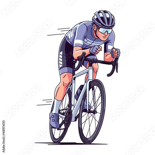 Cycling in Motion: An illustration of a cyclist in aerodynamic posture, pedaling vigorously with a focused expression, encapsulates the essence of speed and competition.