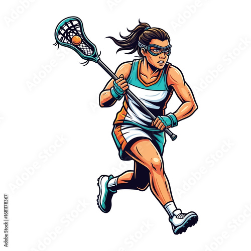 Lacrosse Player in Action: A dynamic and determined lacrosse player, ready for action. Equipped with their stick and focused, personifies the intensity of a sports