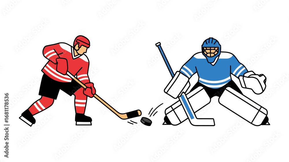 Obraz premium Hockey Game: The vibrant digital art depicts a tense ice hockey showdown between two determined players. a thrilling moment with skillful display.