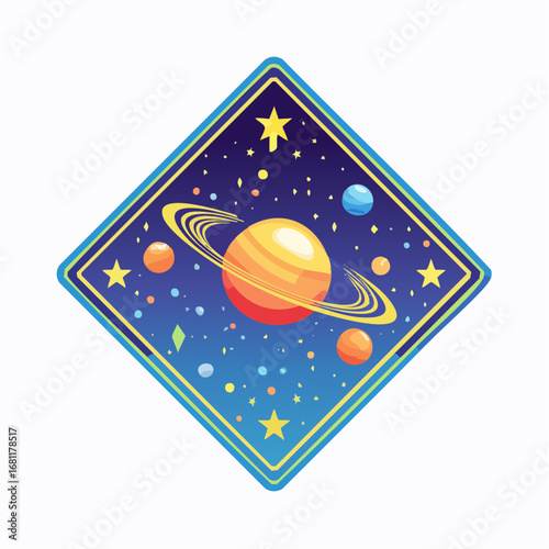 Saturn Planet in a Space Patch Design, Celestial Exploration