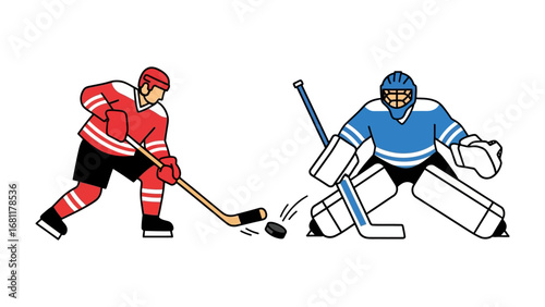 Hockey Game: The vibrant digital art depicts a tense ice hockey showdown between two determined players. a thrilling moment with skillful display.