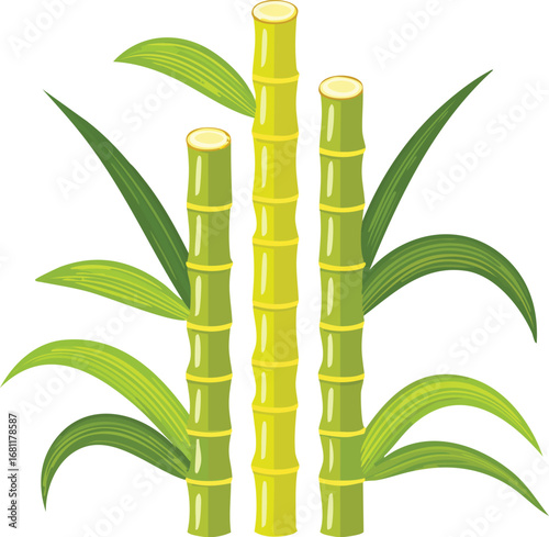 Sugarcane stalks with green leaves. A vector illustration of a sweet, tropical plant. An icon for sugar production, agriculture, and natural food. Generative AI