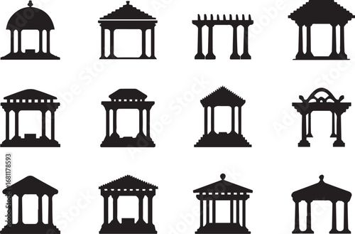 Gazebo pergola silhouette set