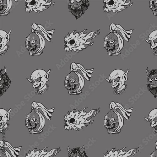 Seamless Pattern of Creepy Indonesian Ghost Faces