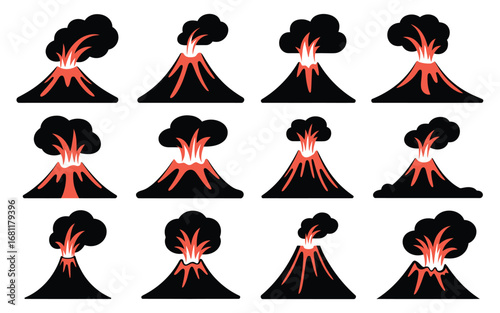 Vector art of collection of volcano eruption illustration, showcasing the power and beauty of earths geological activity