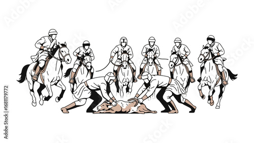 Horse Polo Illustration: An artistic illustration captures the thrilling action of a horse polo match, showcasing the dynamic interaction between players and their horses on the field.