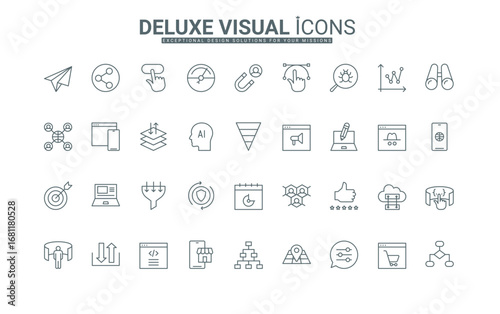 Online traffic of web page, search and advertise blog content, megaphone, target thin black outline symbols vector illustration. SEO optimization service, digital marketing line icons set.