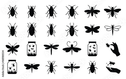 Vector art of set of insect silhouettes for entomology, biology, science, tattoo, print, clipart and decorative design