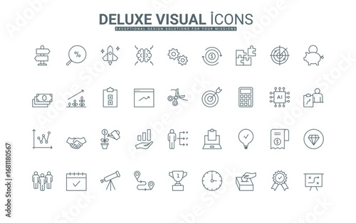 Rocket and light bulb idea, success vision, target, team brainstorm, multitasking thin black outline symbols vector illustration. Business startup, strategy, launch plan line icon set.