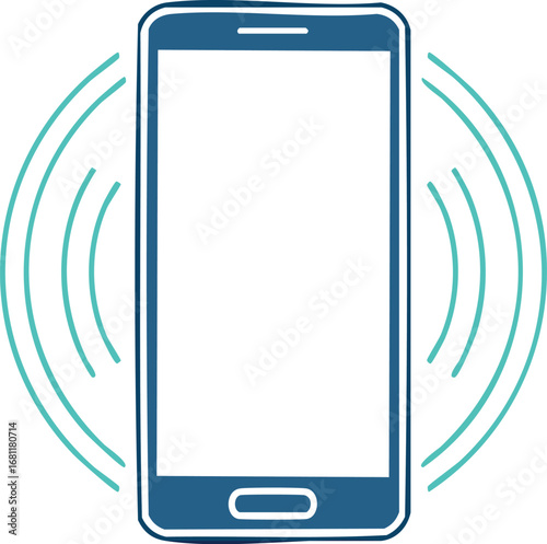 Flat illustration of a ringing smartphone with sound waves, symbolizing incoming calls, communication, and mobile technology. Generative AI