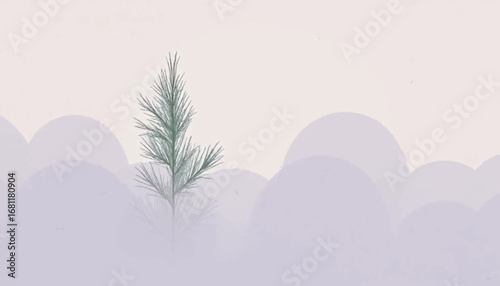 Minimalist Evergreen Tree in Misty Pastel Mountain LandscapeMinimalist Evergreen Tree in Misty Pastel Mountain LandscapeMinimalist Evergreen Tree in Misty Pastel Mountain Landscape