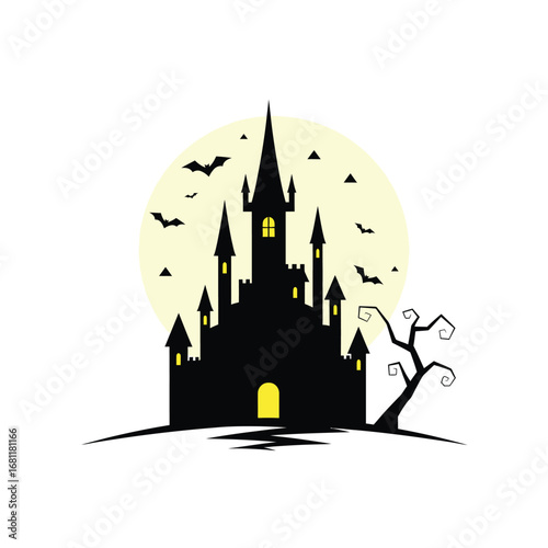 Spooky haunted castle silhouette for halloween