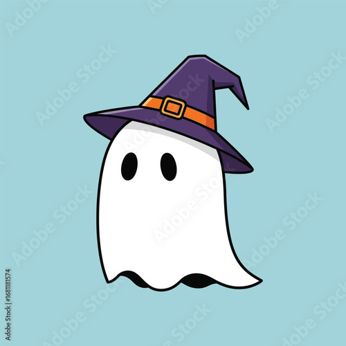 Cute ghost with witch hat for halloween