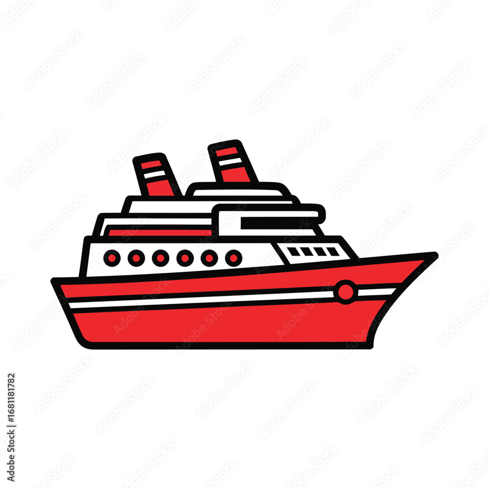 Obraz premium A stylized illustration of a red and white cruise ship with two funnels.