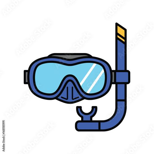 Illustration of a blue snorkel and diving mask for underwater swimming and recreation.