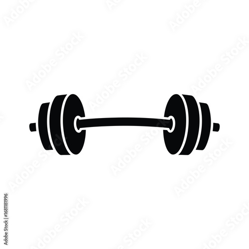 Barbell Weight Icon Strength, Fitness, Gym, Workout, Exercise, Sport, Weightlifting, Bodybuilding, Muscle, Power, Training, Silhouette, Vector Graphic, Minimalist Design, Clean Style