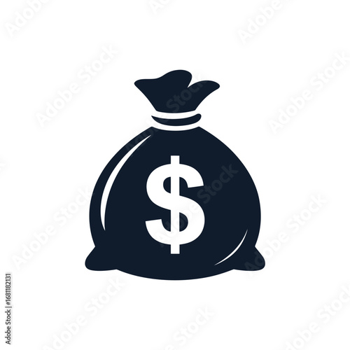 Money Bag Icon Simple, Flat Design, Financial Wealth, Business Success, Investment Growth, Economic Prosperity, Dollar Sign, Secure Savings, Corporate Finance, Wealth Management, Financial Security