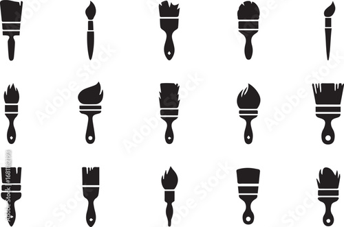 Paint brush silhouette set