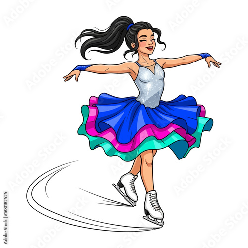 Graceful Figure Skating: A vibrant illustration captures a figure skater in a dynamic pose, exuding grace and skill on the ice, the essence of movement and artistry.