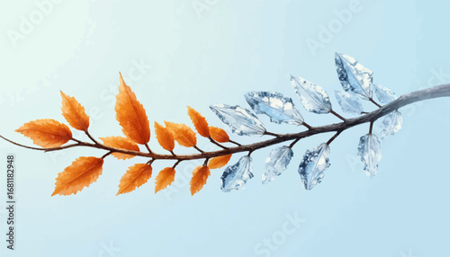 Seasonal Change Illustrated in Painterly Autumn to Winter Branch
