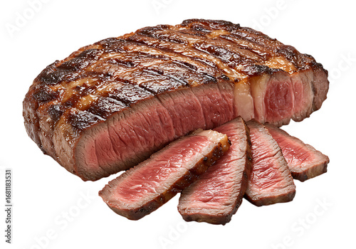 Grilled Ribeye Steak: Juicy, Seared Beef, Restaurant-Style Cut isolated on transparent background