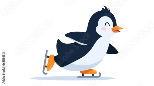 Ice Skating Penguin's Playful Glide: Witness the delightful sight of a penguin gliding effortlessly on ice skates, showcasing joy in winter season.