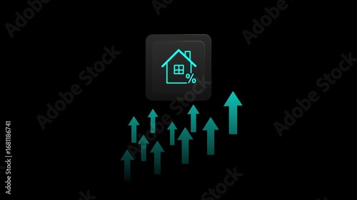House percentage icon with arrows  rate increase concept. for analyzing mortgage loan home and insurance real property mortgage. interest rate, Investment planning, business real estate
