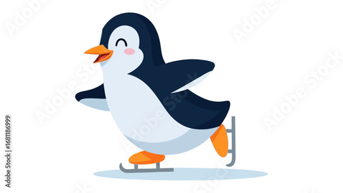 Penguin Ice Skating: A cheerful penguin, embodying grace and amusement, glides across a frozen expanse, showcasing its playful nature with an infectious grin.