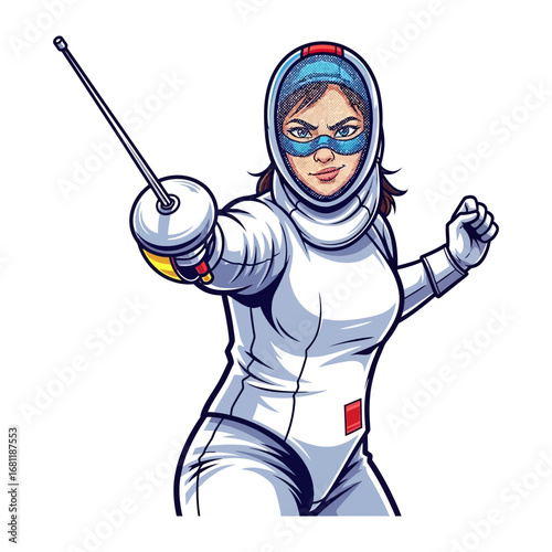 Fencing with Grace: A dynamic illustration captures a poised fencer, wielding her foil with precision and focus, epitomizing the elegance and intensity of the sport.