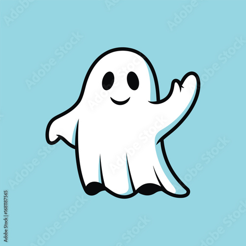 Cute cartoon ghost waving hand for halloween design