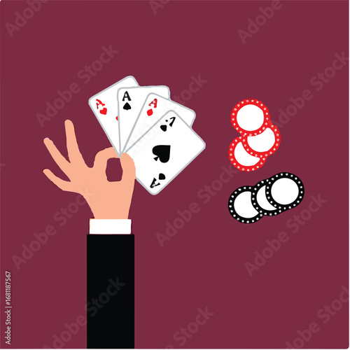 Winning Poker Hand with Chips – Casino Gambling Illustration