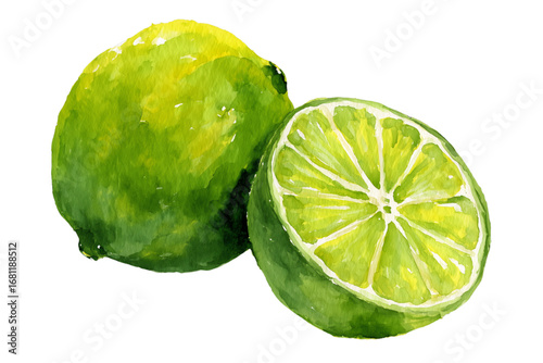 watercolor lime isolated on white