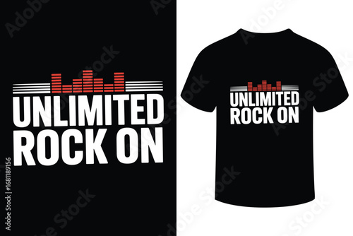 Vintage rock music t shirt design with unlimited rock on text and soundwave graphic