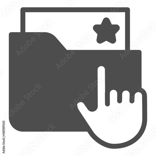 Folder with case profile solid icon, info tech concept. Vector graphics. Data folder with document and hand pointer, data sign on white background, outline style icon of mobile or web design.