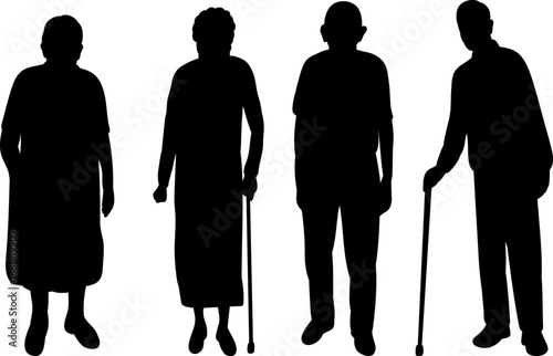 set of silhouettes elderly people, old people, vector