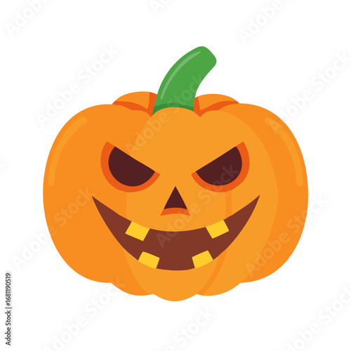 Spooky halloween jack o lantern with a menacing grin and glowing eyes isolated on transparent background