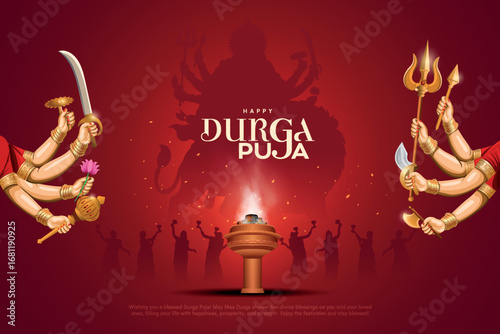 indian Goddess durga in Happy Durga Puja Subh Navratri background. Creative vector illustration design.
