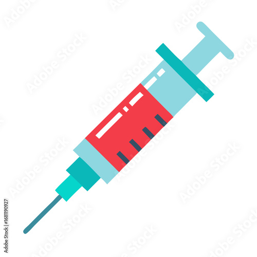 A medical syringe filled with red liquid and a needle representing healthcare and treatment isolated on transparent background