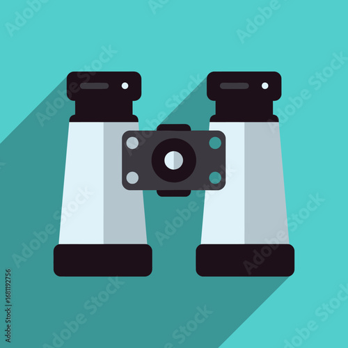 Flat design illustration of binoculars for observing wildlife or scenery.