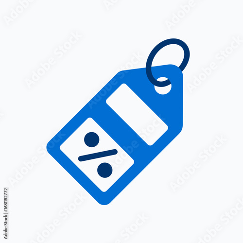 Blue discount tag with percentage symbol.