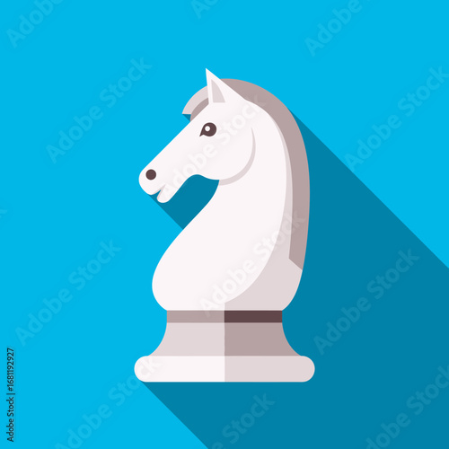White Chess Knight Piece Icon, Flat Design.