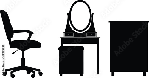 Furniture silhouette office chair vanity table dresser stool