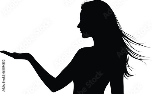 Silhouette woman offering hand product placement stock image