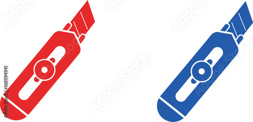 Buy utility knife box cutter retractable blade red and blue