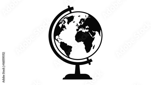 Globe illustration: A detailed illustration of a globe, representing the world, isolated in a clean, uncluttered setting. The simple design and clean lines emphasize the spherical shape of the globe.