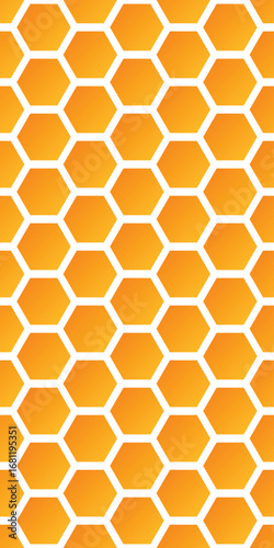 Geometric background. Hexagon seamless pattern. Honeycomb orange gradient