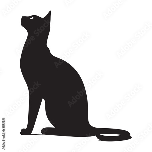 A black cat sitting peacefully rendered in a clean silhouette style