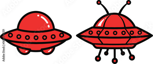 Red ufo spaceship cartoon illustration vector clip art design