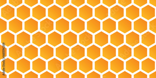 Geometric background. Hexagon seamless pattern. Honeycomb orange gradient